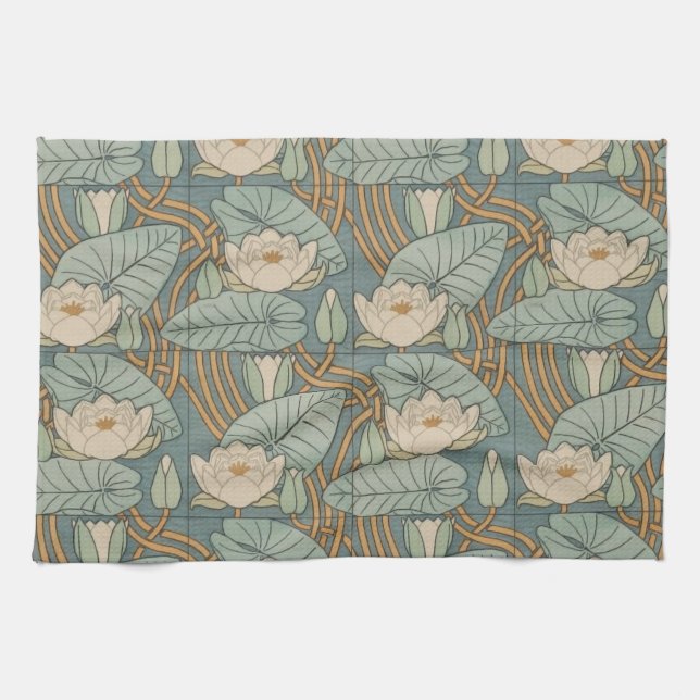 Water Lilies Lily Art Nouveau Natur Geschirrtuch (Horizontal)