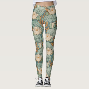 Water Lilies Lily Art Nouveau Natur Leggings