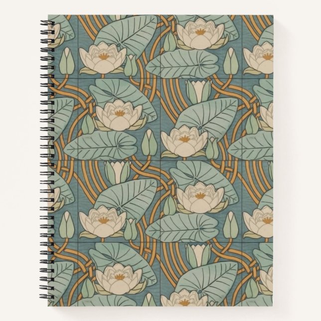 Water Lilies Lily Art Nouveau Natur Notizbuch (Vorderseite)