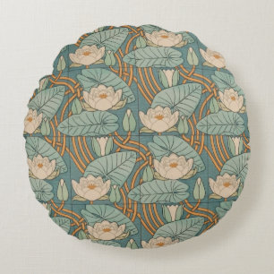 Water Lilies Lily Art Nouveau Natur Rundes Kissen
