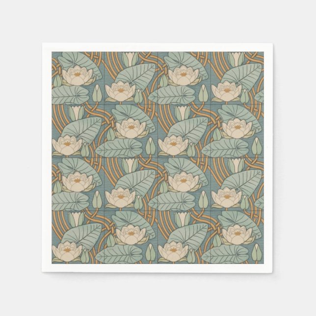 Water Lilies Lily Art Nouveau Natur Serviette (Vorderseite)