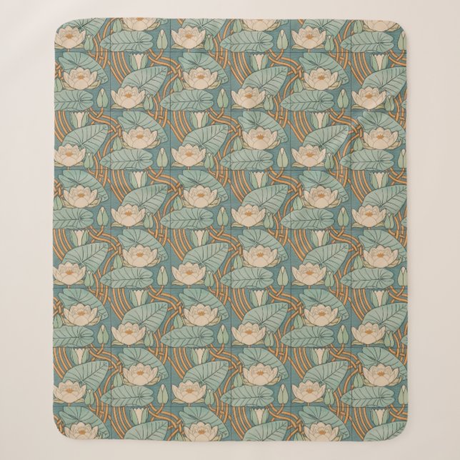 Water Lilies Lily Art Nouveau Natur Sherpadecke (Vorderseite)