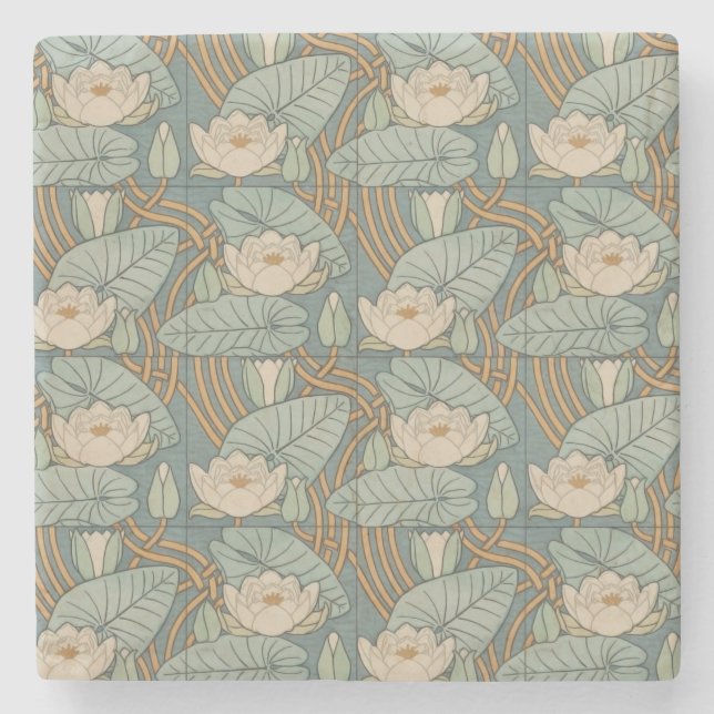 Water Lilies Lily Art Nouveau Natur Steinuntersetzer (Vorderseite)