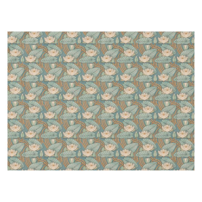 Water Lilies Lily Art Nouveau Natur Tischdecke (Vorderseite (Horizontal))