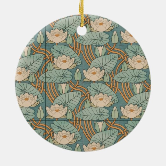 Water Lilies Lily Art Nouveau Nature Keramik Ornament (Hinten)