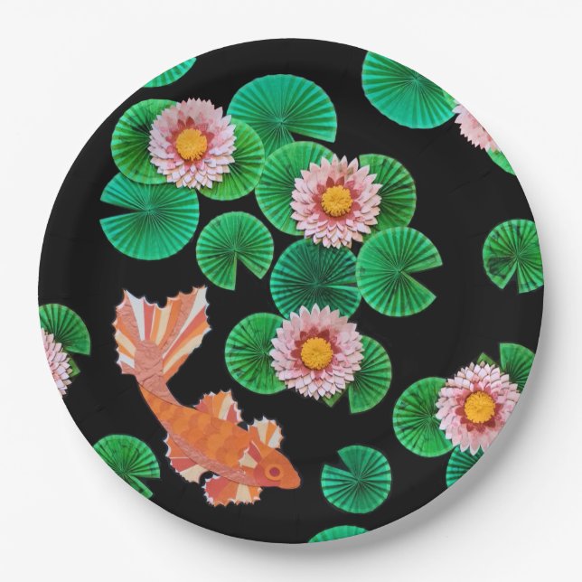 Water Lilies und Koi Fish Paper Teller (Vorderseite)
