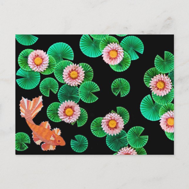 Water Lilies und Koi Fish Postcard Postkarte (Vorderseite)