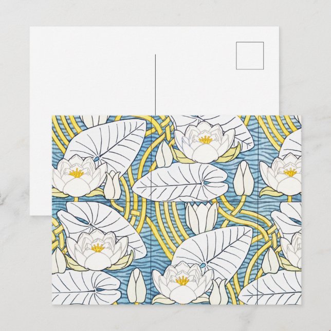 Water Lily Art Nouveau Floral Postkarte (Vorne/Hinten)