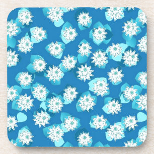 Water Lily pattern, turquoise, blue and white Getränkeuntersetzer