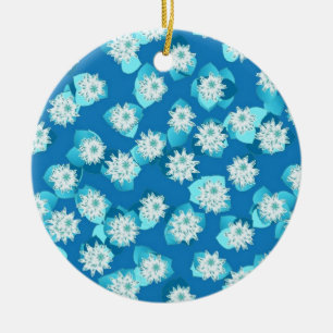 Water Lily pattern, turquoise, blue and white Keramik Ornament