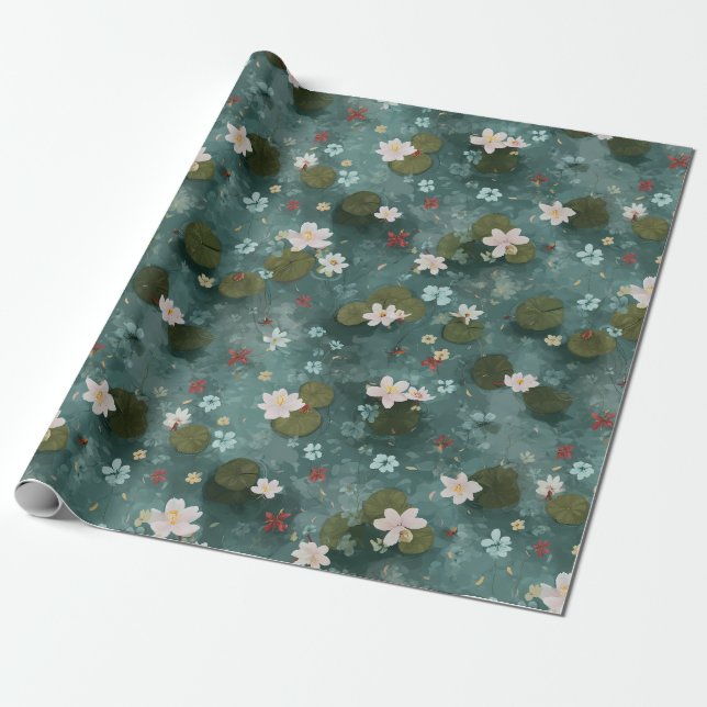 Water Lily Pond Wrapping Paper Geschenkpapier (Ungerollt)