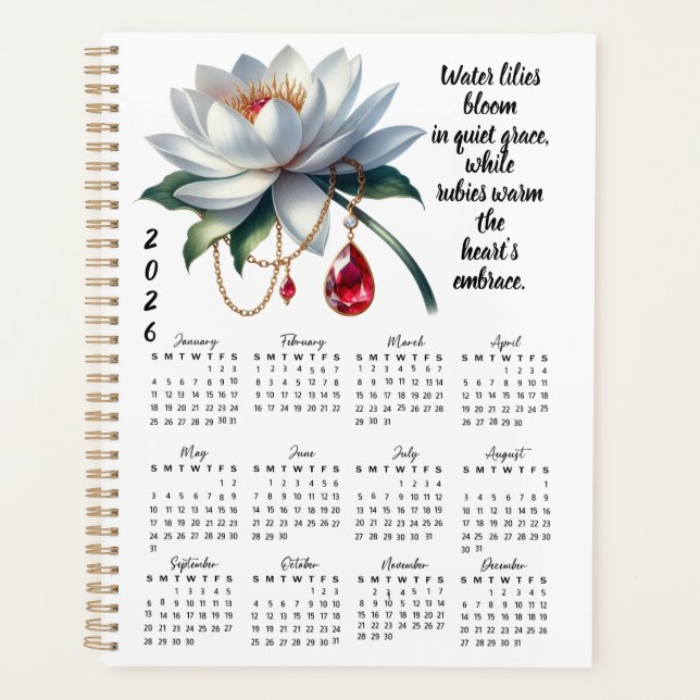 Water Lily & Ruby July Verse – 2026 Full-Year  Planer (Vorderseite)