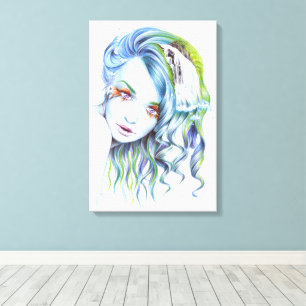 Water Meerjungfrau Surreal Fantasy Portrait Art Leinwanddruck