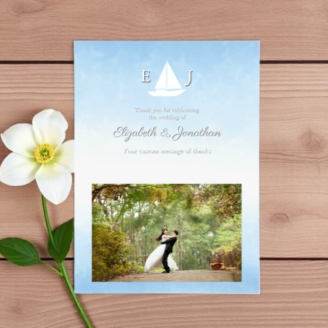 Water Meets Sky Watercolor Wedding Dankeskarte (Von Creator hochgeladen)