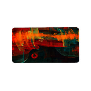 Water Orange Red Blue Modernes Abstraktes Kunstmus Adressaufkleber