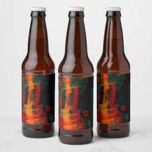 Water Orange Red Blue Modernes Abstraktes Kunstmus Bierflaschenetikett