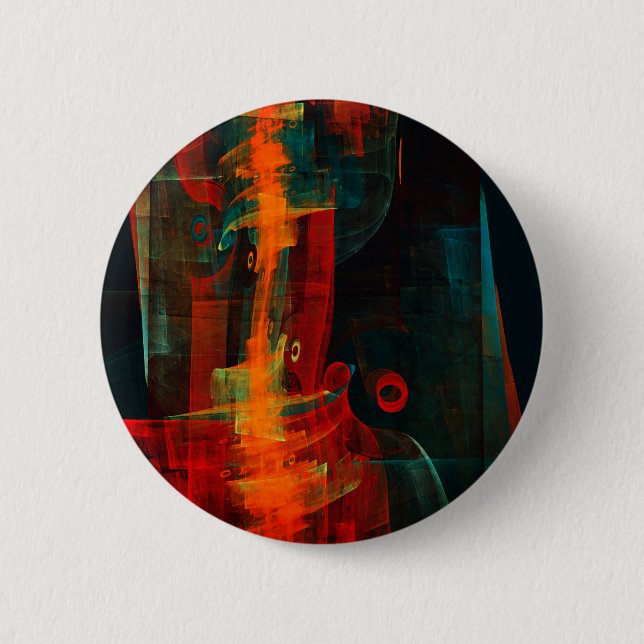 Water Orange Red Blue Modernes Abstraktes Kunstmus Button (Vorderseite)