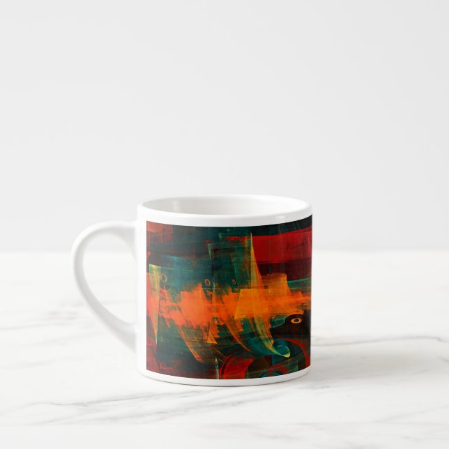 Water Orange Red Blue Modernes Abstraktes Kunstmus Espressotasse (Links)