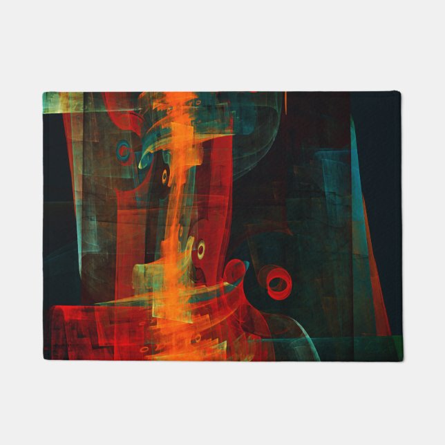 Water Orange Red Blue Modernes Abstraktes Kunstmus Fußmatte (Vorderseite)