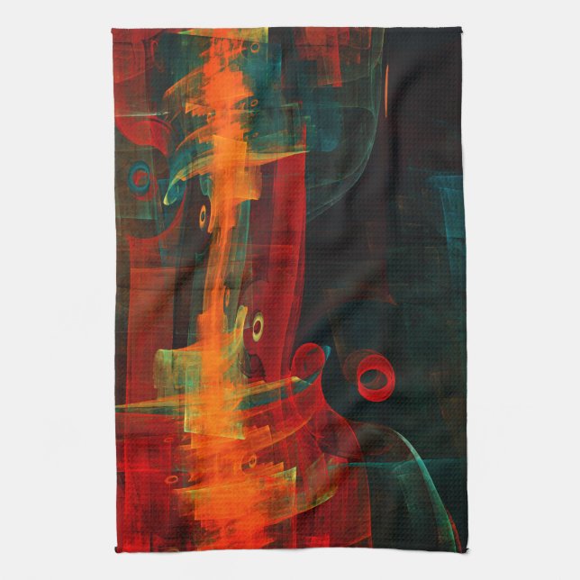 Water Orange Red Blue Modernes Abstraktes Kunstmus Geschirrtuch (Vertikal)
