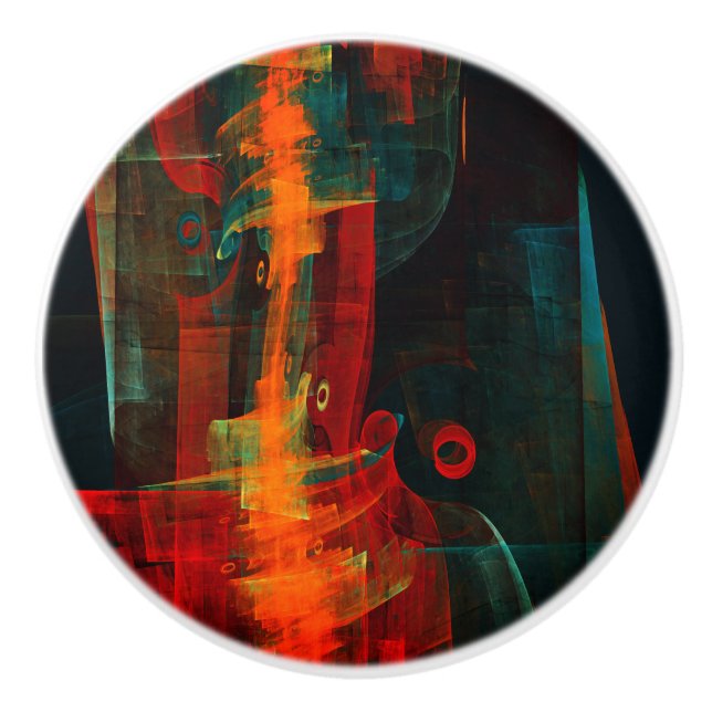 Water Orange Red Blue Modernes Abstraktes Kunstmus Keramikknauf (Vorderseite)