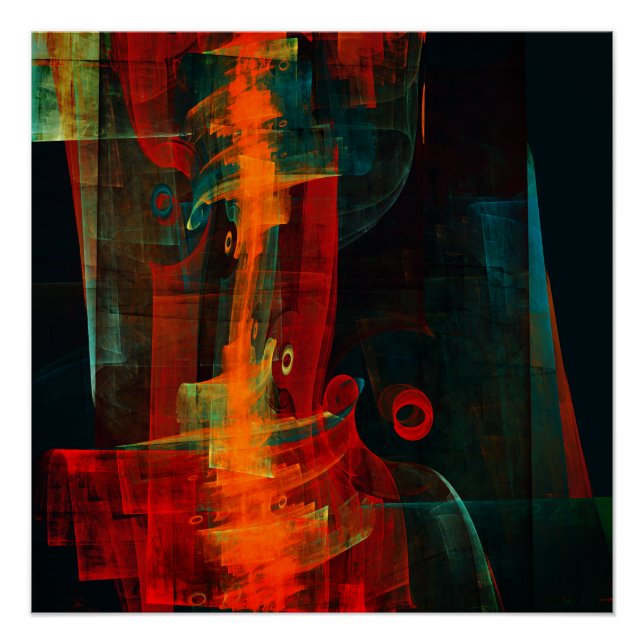 Water Orange Red Blue Modernes Abstraktes Kunstmus Poster (Vorderseite)