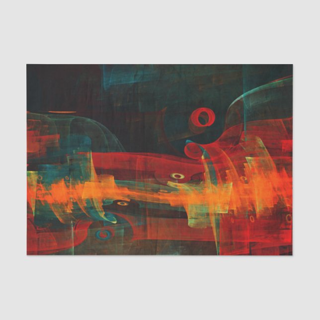 Water Orange Red Blue Modernes Abstraktes Kunstmus Seidenpapier (Vorderseite)