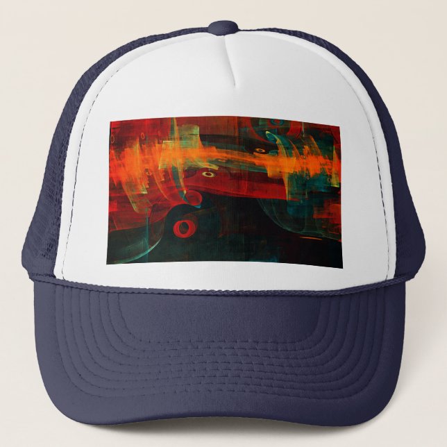 Water Orange Red Blue Modernes Abstraktes Kunstmus Truckerkappe (Vorderseite)