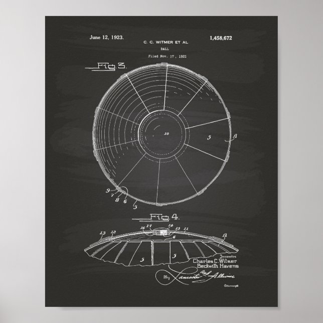 Water Polo Ball 1923 Patent Art Chalkboard Poster (Vorne)