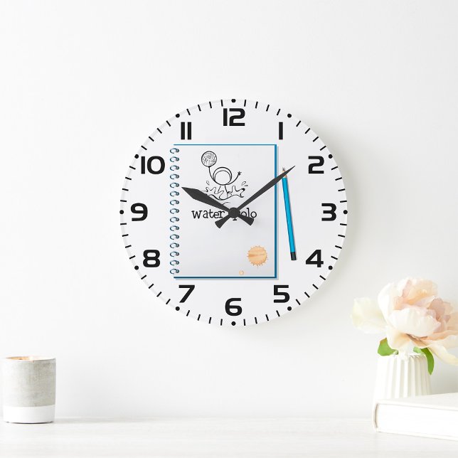 Water Polo Doodle Sketch HandGezeichnet Wasserspor Große Wanduhr (Von Creator hochgeladen)