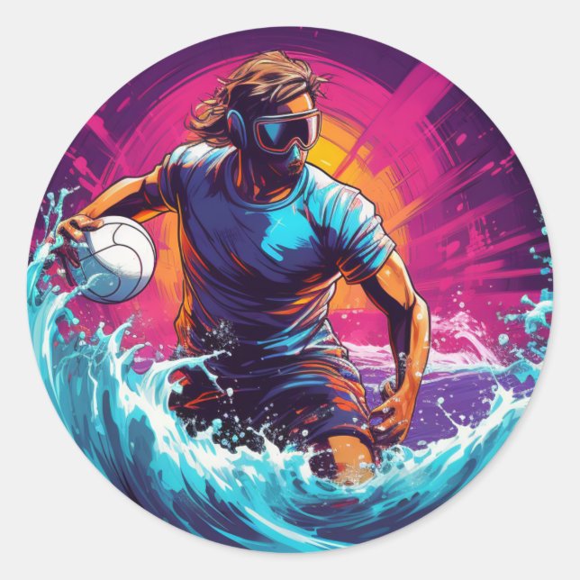 Water Polo Player Colorful Waterpolo Runder Aufkleber (Vorderseite)