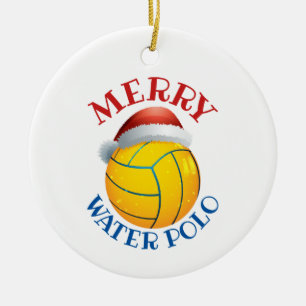 Water Polo Weihnachtsball mit Weihnachtsmannmütze Keramik Ornament