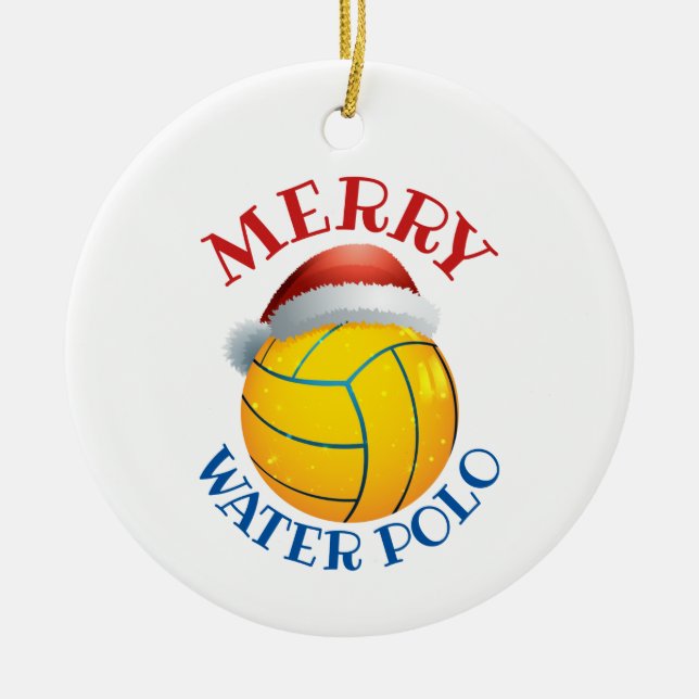 Water Polo Weihnachtsball mit Weihnachtsmannmütze Keramik Ornament (Vorne)