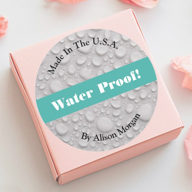 Water Proof, DIY 3 Text Lines & Foto, Teal Runder Aufkleber (Von Creator hochgeladen)