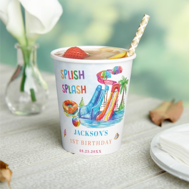 Water Slide Splish Splash Birthday Party Pappbecher (In Situ)