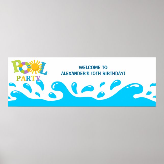 Water Splash Pool Party Boy Birthday Banner Poster (Vorne)