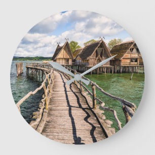 Water   Stilt Houses Over the Water Große Wanduhr