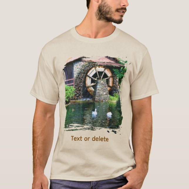 Water Wheel Pond Seurat Painting Art T-Shirt (Vorderseite)