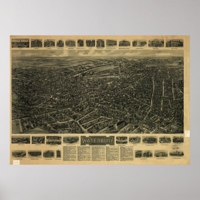 Waterbury Connecticut 1917 Antike Panoramakarte Poster (Vorne)
