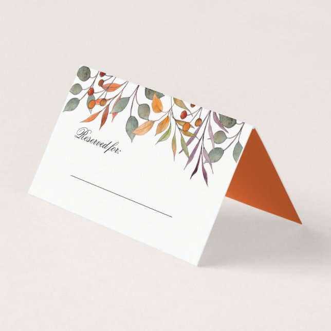 Watercolo Autumn Foliing Carte de place Thanksgivi (Front)