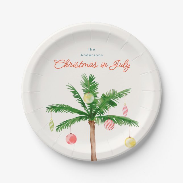 Watercolo Palm Tree Weihnachten im Juli Sommer Par Pappteller (Vorderseite)