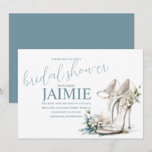 Watercolor-Absatz-Blumen-Brautparty Staubblau Einladung