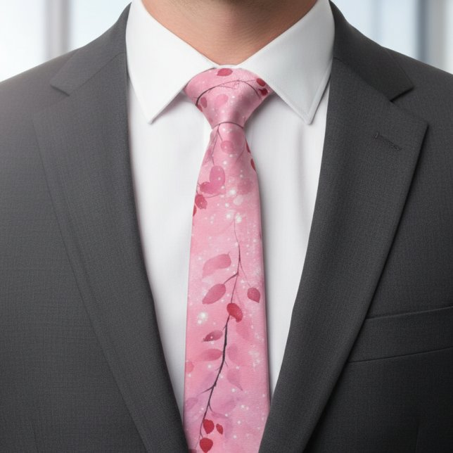 Watercolor Abstract Vines with Pink Background Krawatte (Von Creator hochgeladen)