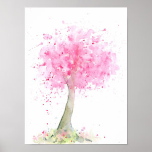 Watercolor-abstrakter rosa Kirschbaum Poster
