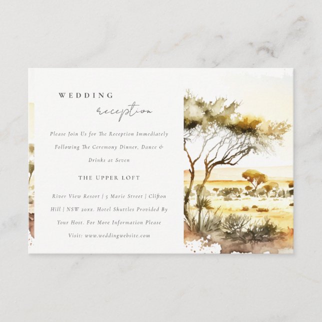 Watercolor Afrikanische Landschaft Hochzeitsempfan Begleitkarte (Vorderseite)