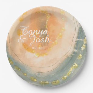 Watercolor Agate Coral Geodes Wedding Pappteller