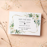 Watercolor Airy Greenery White Floral Wedding Save The Date<br><div class="desc">Elegantes Design mit Aquarell,  Weiß,  cremefarbenen Blume,  vergoldeten Imitaten,  auf weißem Hintergrund. Verwenden Sie das Tool Personalisieren,  um Ihre Informationen hinzuzufügen. Für passende Artikel besuchen Sie bitte meine White Ivory Blume Collection.</div>
