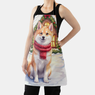 Watercolor Akita Lebkuchenhäuschen Weihnachten Schürze
