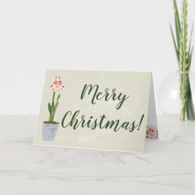 Watercolor-Amaryllis-Blumen-Winter mit Blumen Karte (Vorderseite)
