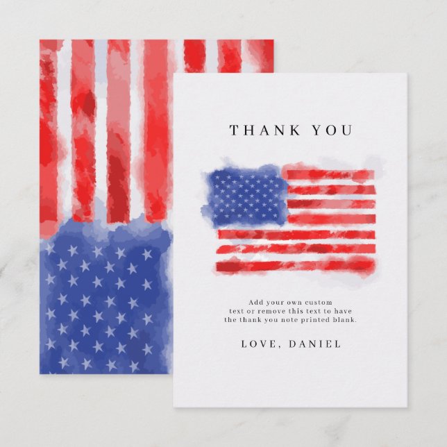 Watercolor American Flag Merci Cartes (Devant / Derrière)